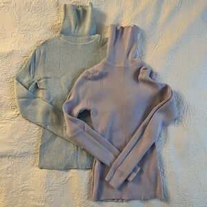 Pastel Blue and Purple Ribbed Turtleneck Sweaters